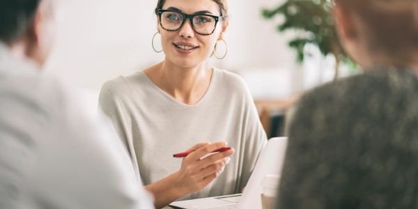 A candidate speaking with an interviewer